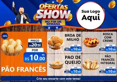 Modelo de Encarte para Encarte A4 Horizontal com o tema Ofertas Show No Fim De Semana para Padaria