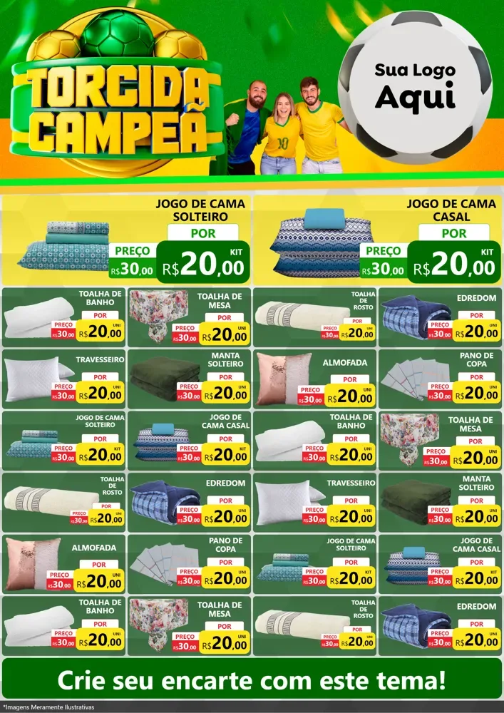 Modelo de Encarte para Encarte A4 Vertical com o tema Torcida Campeã - Copa para Cama, Mesa e Banho
