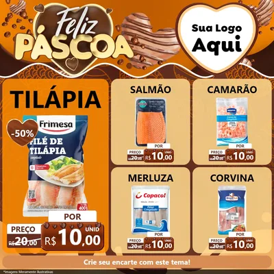 Modelo de Rede Social para Feed Facebook com o tema Feliz Páscoa para Peixaria