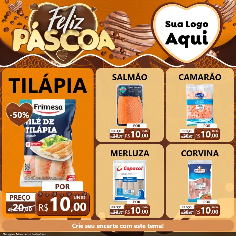 Modelo de Rede Social para Feed Facebook com o tema Feliz Páscoa para Peixaria