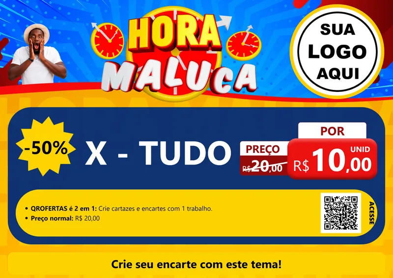 Modelo de Cartaz para Cartaz A4 Horizontal com o tema Hora Maluca para Hamburgueria