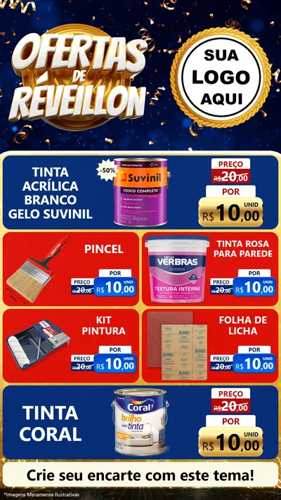 Modelo de TV para TV Vertical com o tema Ofertas de Réveillon para Tintas e Ferramentas