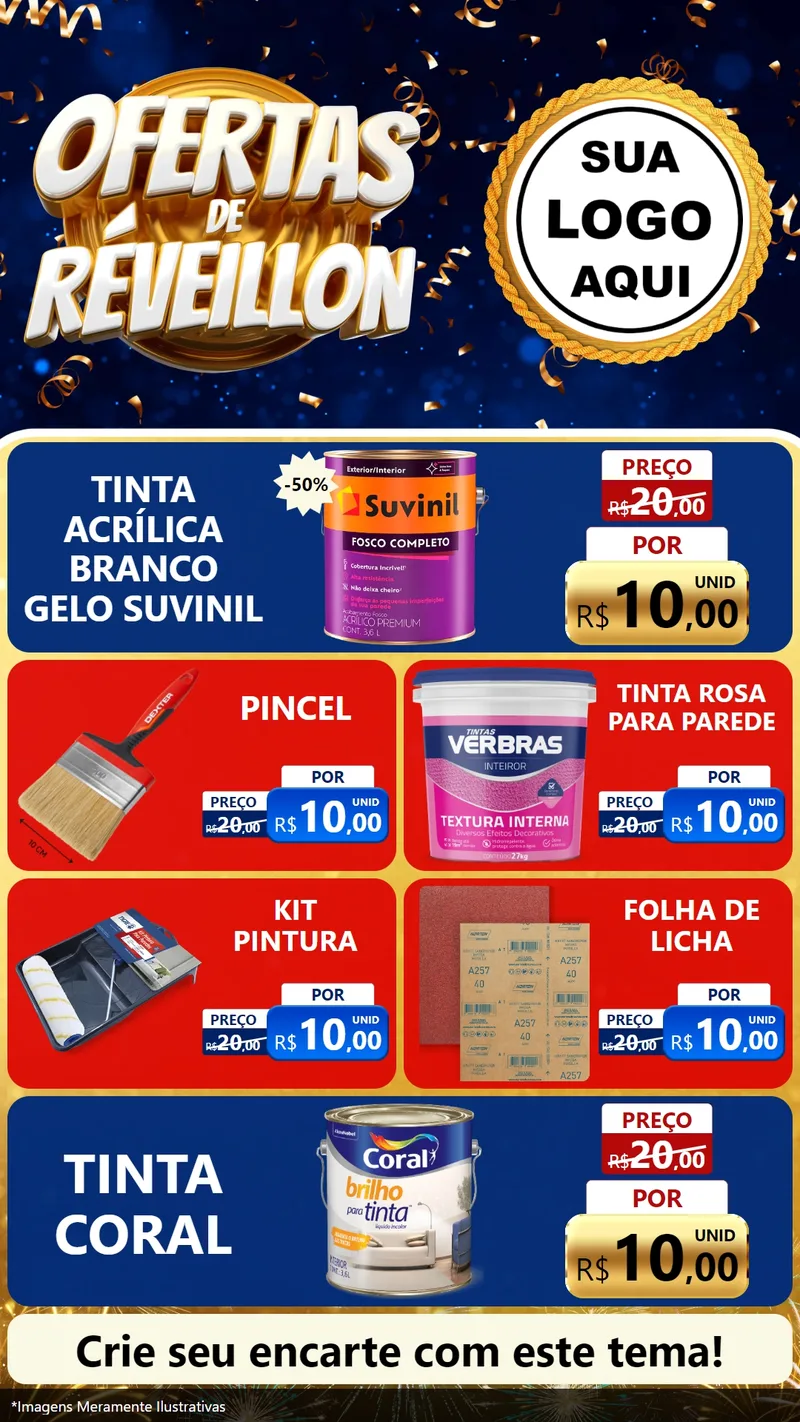 Modelo de TV para TV Vertical com o tema Ofertas de Réveillon para Tintas e Ferramentas