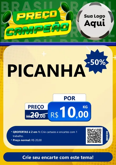 Modelo de Cartaz para Cartaz A4 Vertical com o tema Preço Campeão - Copa para Açougue