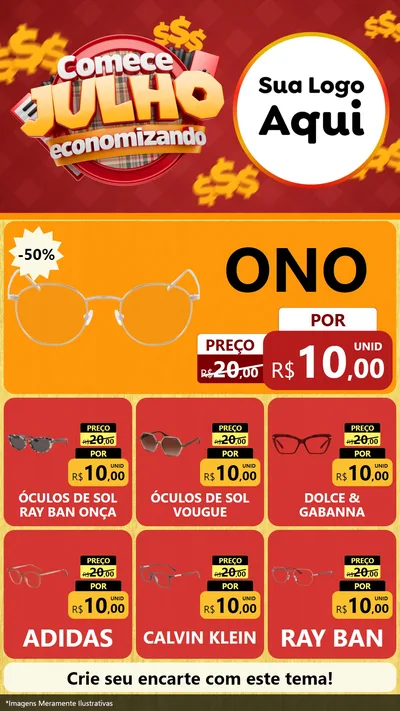 Modelo de Rede Social para Stories com o tema Comece Julho Economizando para Óticas