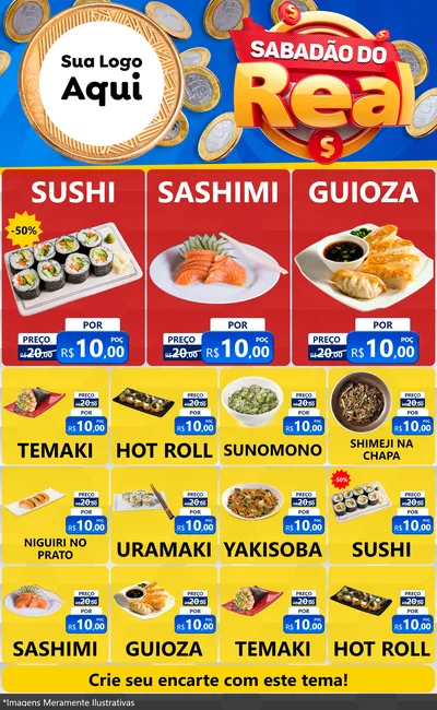 Modelo de Encarte para Encarte Grande com o tema Sabadão do Real para Comida japonesa