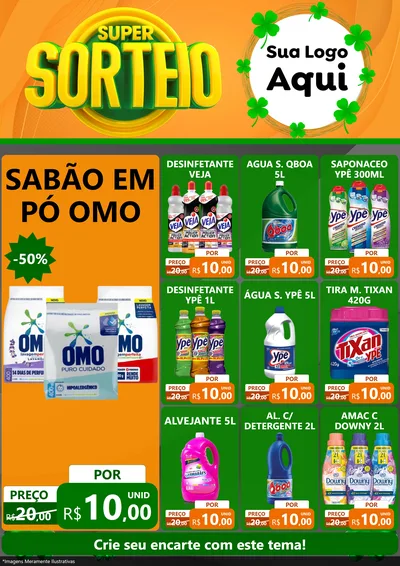 Modelo de Encarte para Encarte A4 Vertical com o tema Super Sorteio para Produtos de Limpeza