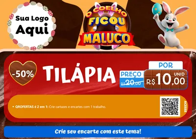 Modelo de Cartaz para Cartaz A4 Horizontal com o tema O Coelho Ficou Maluco - Páscoa para Peixaria