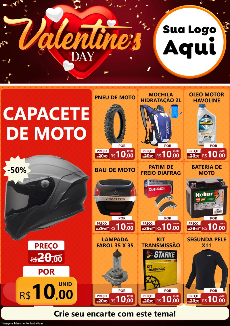 Modelo de Encarte para Encarte A4 Vertical com o tema Valentine's Day para Moto peças
