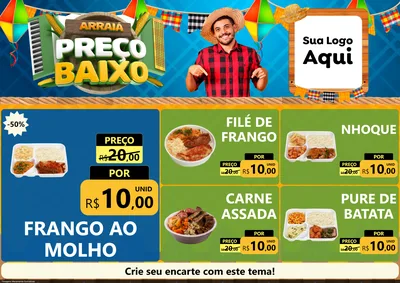Modelo de Encarte para Encarte A4 Horizontal com o tema Arraiá de Preço Baixo - Junina para Restaurante