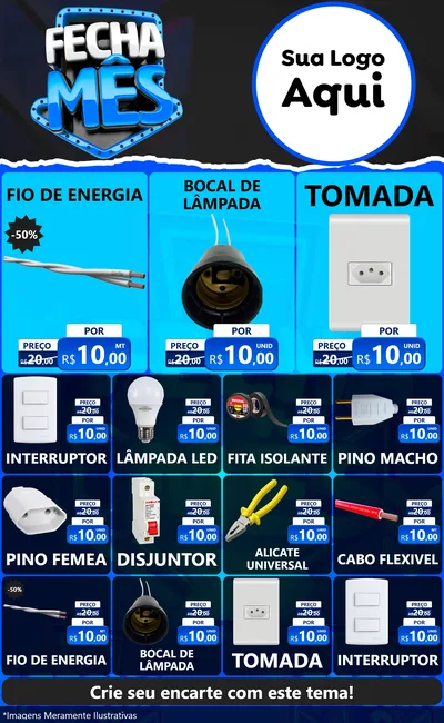 Modelo de Encarte para Encarte Grande com o tema Fecha Mês para Materiais Elétricos