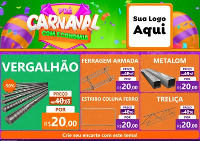 Modelo de Encarte para Encarte A4 Horizontal com o tema Pré-Carnaval Com Economia para Ferragens