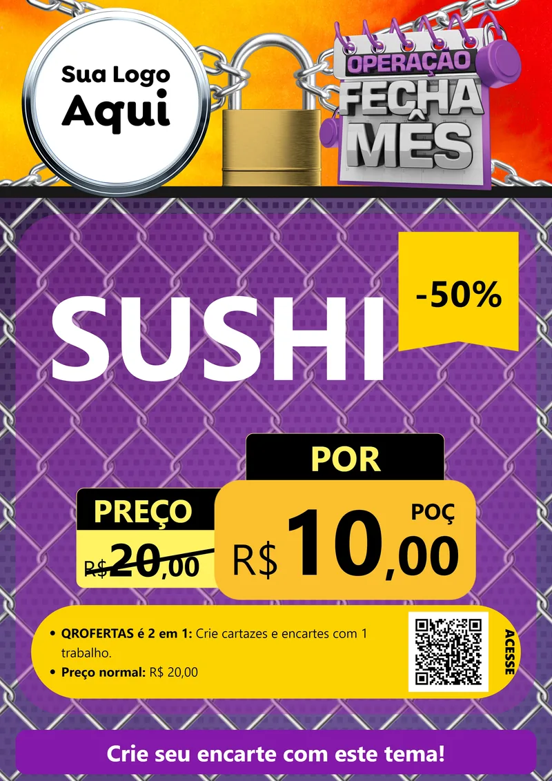 Modelo de Cartaz para Cartaz A4 Vertical com o tema Operação Fecha Mês para Comida japonesa