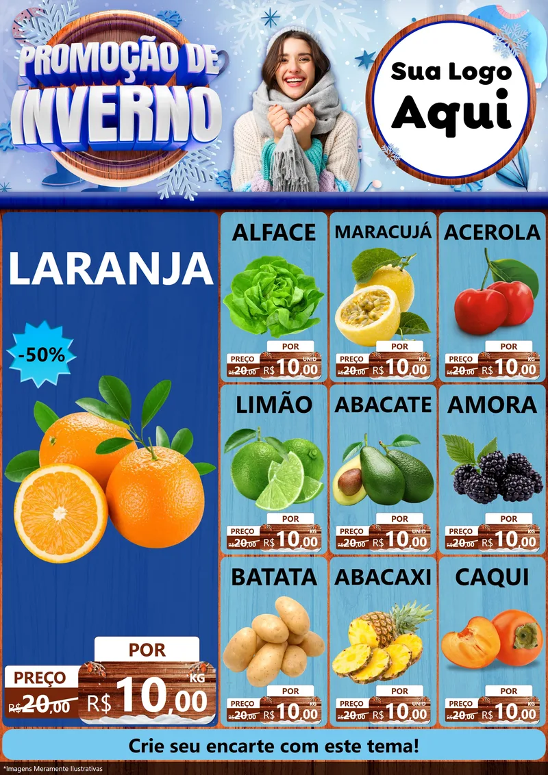 Modelo de Encarte para Encarte A4 Vertical com o tema Promoção de Inverno para Hortifrúti