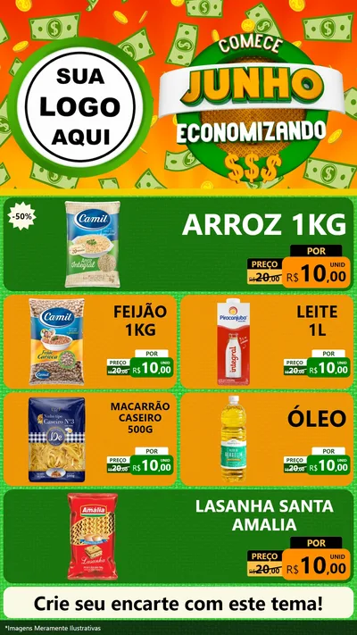 Modelo de TV para TV Vertical com o tema Comece Junho Economizando para Supermercado