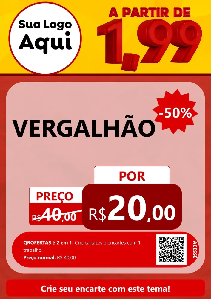 Modelo de Cartaz para Cartaz A4 Vertical com o tema A Partir de Um e Noventa e Nove - 1,99 para Ferragens