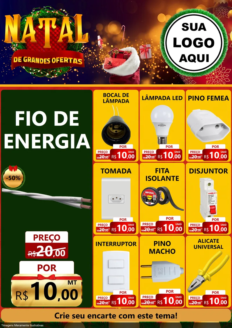 Modelo de Encarte para Encarte A4 Vertical com o tema Natal de Grandes Ofertas para Materiais Elétricos