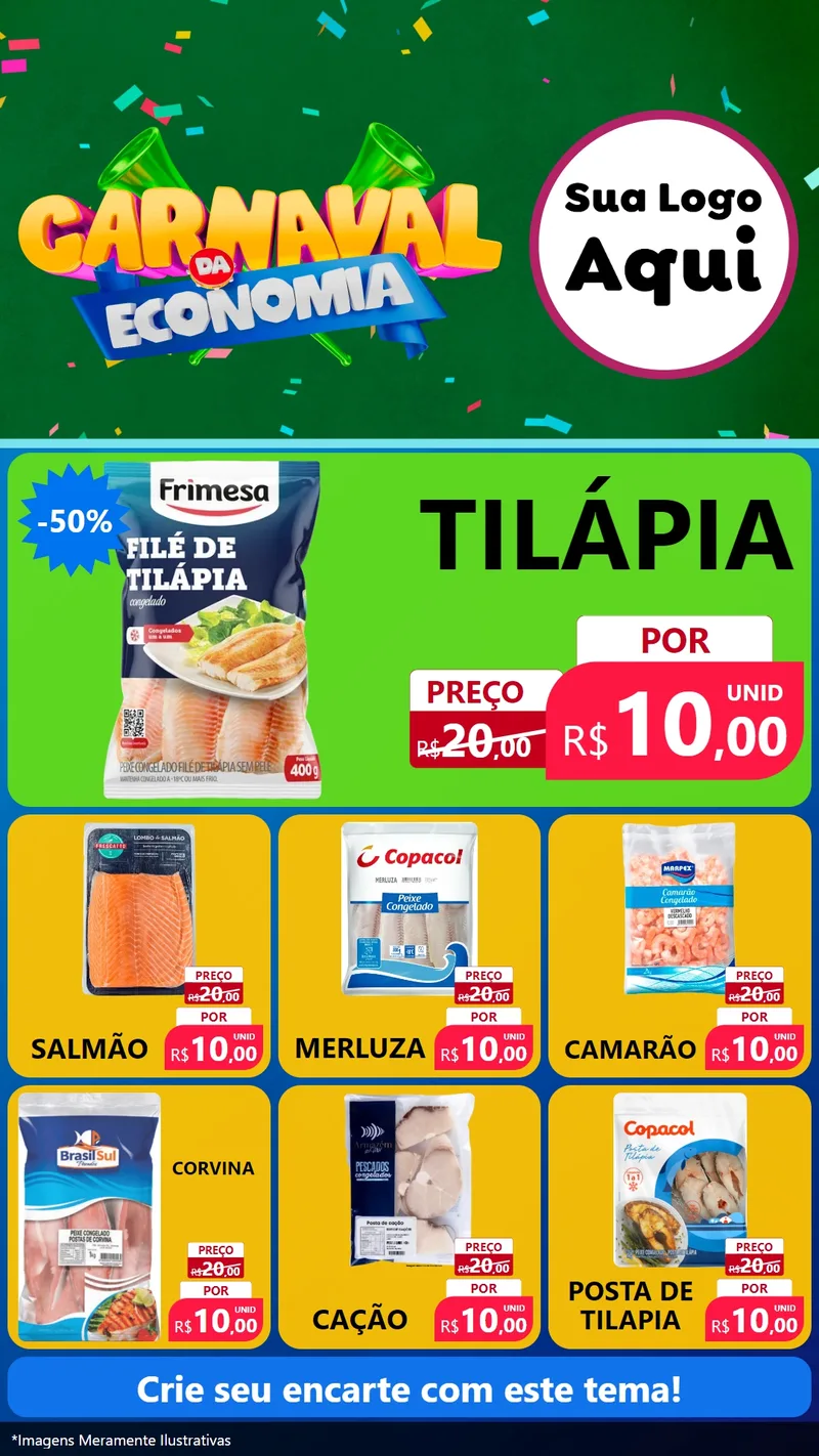 Modelo de Rede Social para Stories com o tema Carnaval da Economia para Peixaria