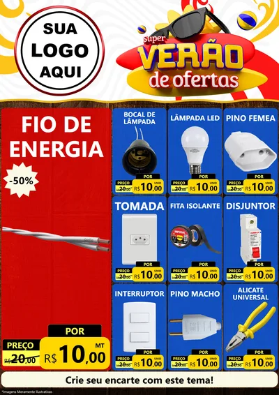 Modelo de Encarte para Encarte A4 Vertical com o tema Super Verão de Ofertas para Materiais Elétricos