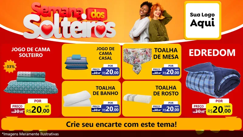 Modelo de TV para TV Horizontal com o tema Semana dos Solteiros para Cama, Mesa e Banho
