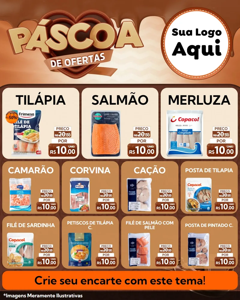Modelo de Rede Social para Feed Instagram com o tema Páscoa de Ofertas para Peixaria
