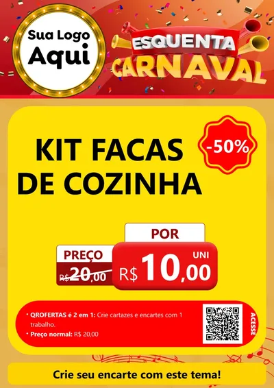 Modelo de Cartaz para Cartaz A4 Vertical com o tema Esquenta Carnaval para Utilidades Domésticas
