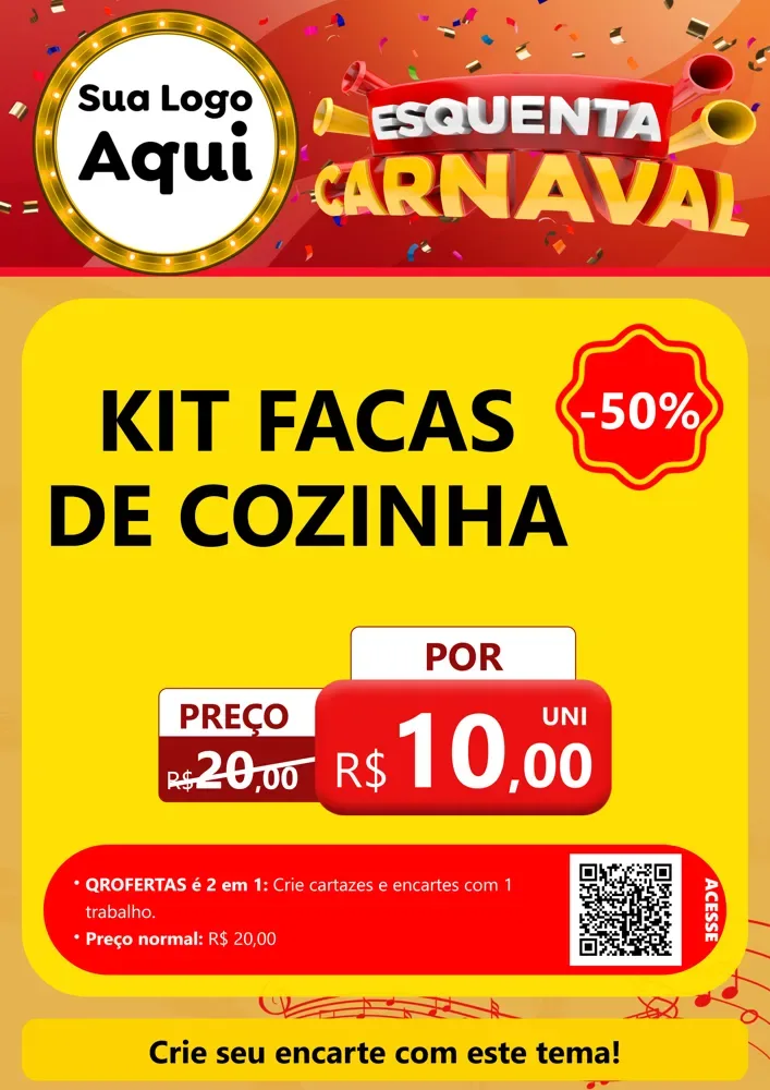 Modelo de Cartaz para Cartaz A4 Vertical com o tema Esquenta Carnaval para Utilidades Domésticas