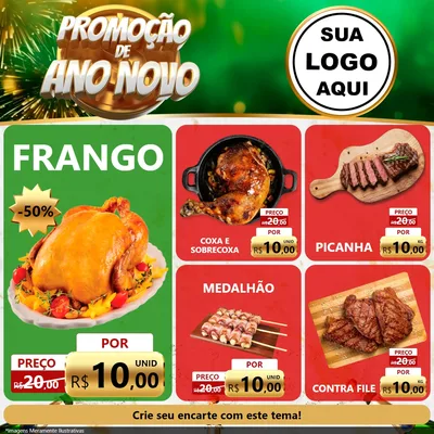 Modelo de Rede Social para Feed Facebook com o tema Promoção de Ano Novo para Assados