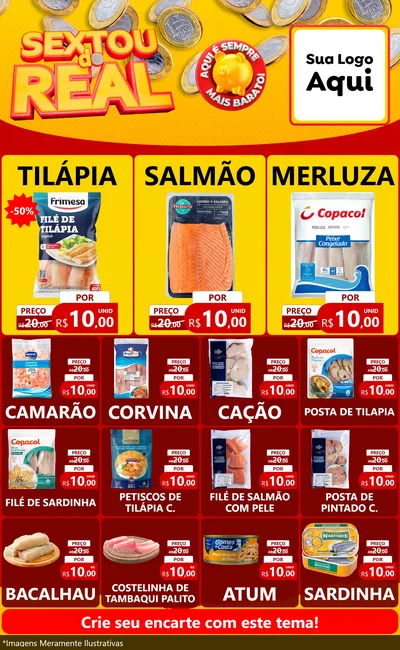 Modelo de Encarte para Encarte Grande com o tema Sextou do Real para Peixaria
