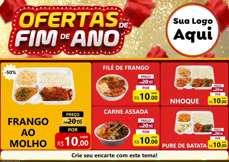 Modelo de Encarte para Encarte A4 Horizontal com o tema Ofertas de Fim de Ano para Restaurante