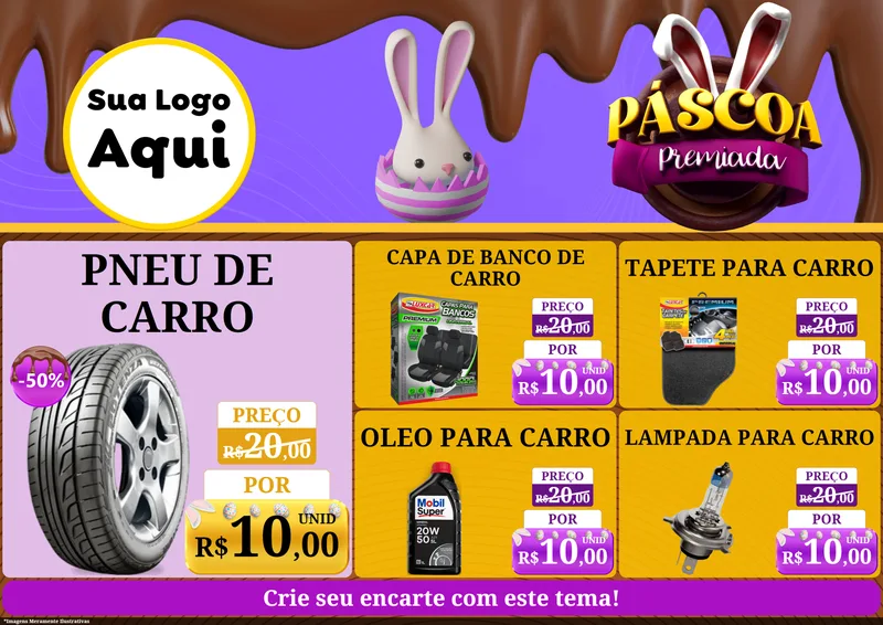 Modelo de Encarte para Encarte A4 Horizontal com o tema Páscoa Premiada para Auto peças