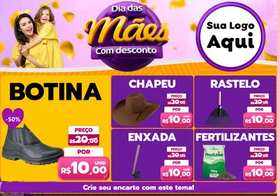 Modelo de Encarte para Encarte A4 Horizontal com o tema Dia das Mães com Desconto para Agropecuária