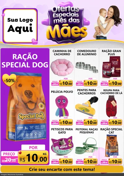 Modelo de Encarte para Encarte A4 Vertical com o tema Ofertas Especiais - Mês das Mães para Pet Shop