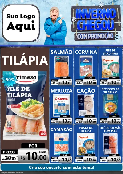 Modelo de Encarte para Encarte A4 Vertical com o tema Inverno Chegou Com Promoção para Peixaria