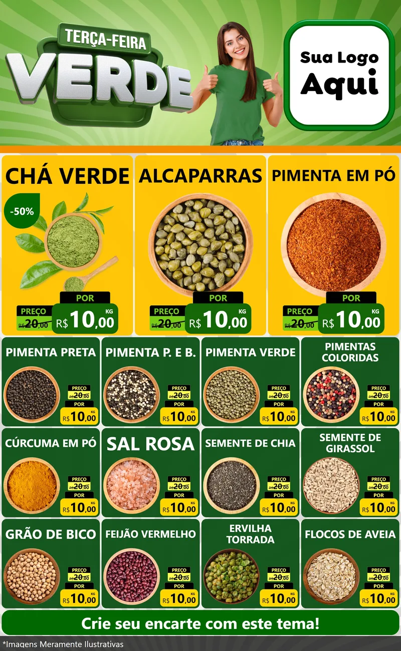 Modelo de Encarte para Encarte Grande com o tema Terça - Feira Verde para Produtos Naturais