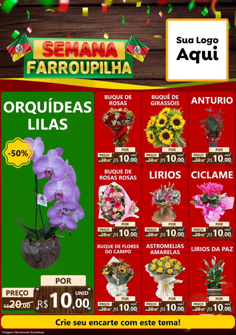 Modelo de Encarte para Encarte A4 Vertical com o tema Semana Farroupilha para Floricultura e jardim