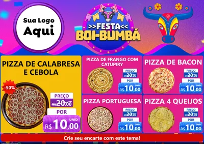 Modelo de Encarte para Encarte A4 Horizontal com o tema Festa Boi-Bumbá para Pizzaria
