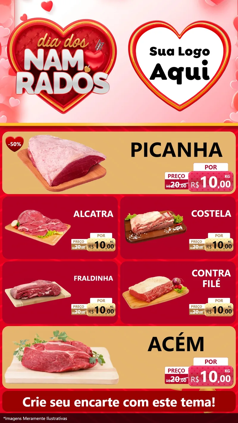 Modelo de TV para TV Vertical com o tema Dia dos Namorados para Açougue