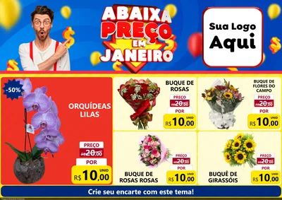 Modelo de Encarte para Encarte A4 Horizontal com o tema Abaixa Preço em Janeiro para Floricultura e jardim