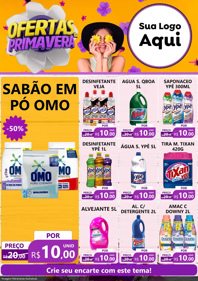Modelo de Encarte para Encarte A4 Vertical com o tema Ofertas Da Primavera para Produtos de Limpeza