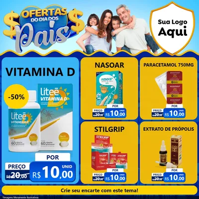 Modelo de Rede Social para Feed Facebook com o tema Ofertas do Dia dos Pais para Farmácia
