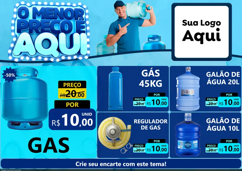 Modelo de Encarte para Encarte A4 Horizontal com o tema O Menor Preço É Aqui para Água e gás