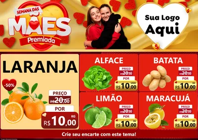 Modelo de Encarte para Encarte A4 Horizontal com o tema Semana das Mães Premiada para Hortifrúti