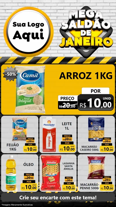 Modelo de Rede Social para Stories com o tema Mega Saldão de Janeiro para Supermercado