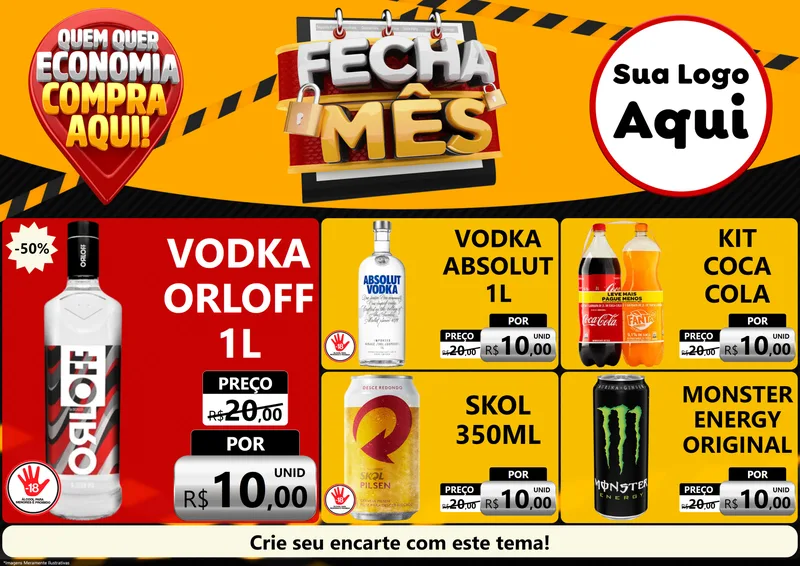 Modelo de Encarte para Encarte A4 Horizontal com o tema Fecha Mês para Distribuidora de bebidas