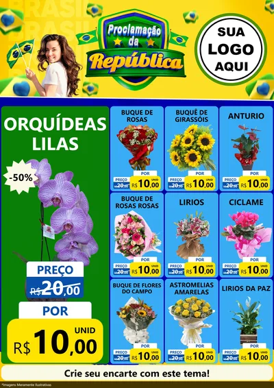 Modelo de Encarte para Encarte A4 Vertical com o tema Proclamação da República para Floricultura e jardim