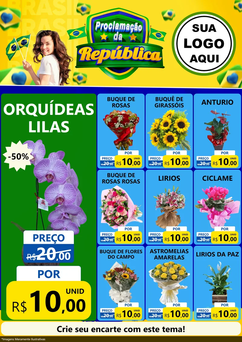 Modelo de Encarte para Encarte A4 Vertical com o tema Proclamação da República para Floricultura e jardim