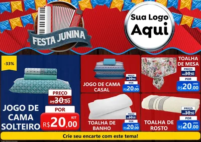 Modelo de Encarte para Encarte A4 Horizontal com o tema Festa Junina para Cama, Mesa e Banho