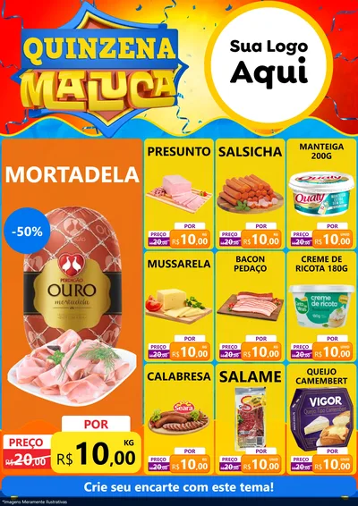 Modelo de Encarte para Encarte A4 Vertical com o tema Quinzena Maluca para Frios e Laticínios