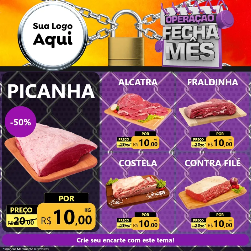 Modelo de Rede Social para Feed Facebook com o tema Operação Fecha Mês para Açougue